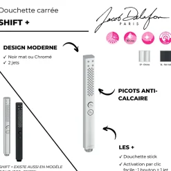 Pommeau De Douche, Flexible Et Barre De Douche|Jacob Delafon Pommeau de douche Shift+ carré 2 jets noir mat + flexible