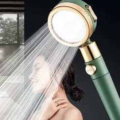 Deko Pommeau de douche, pommeau de douche à économie d'eau et anticalcaire, arrêt d'eau à un bouton - ABS - (bleu fumé)