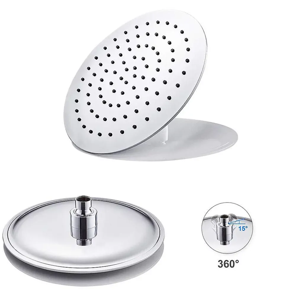 Kibath Pommeau de douche rond de 20 cm avec finition chromée brillante en laiton