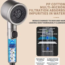 Deko Pommeau de douche universel avec filtre, 3 modes de pulvérisation et bouton pause