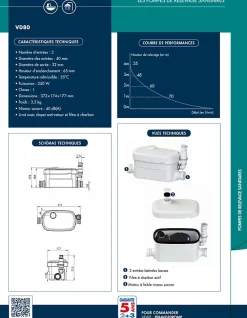 Wc Chimique Et Broyeur|Watermatic Pompe de relevage 2 entrées pour douche traditionnel ou extra plat VD80 évacuation de 1 douche+1 lavabo