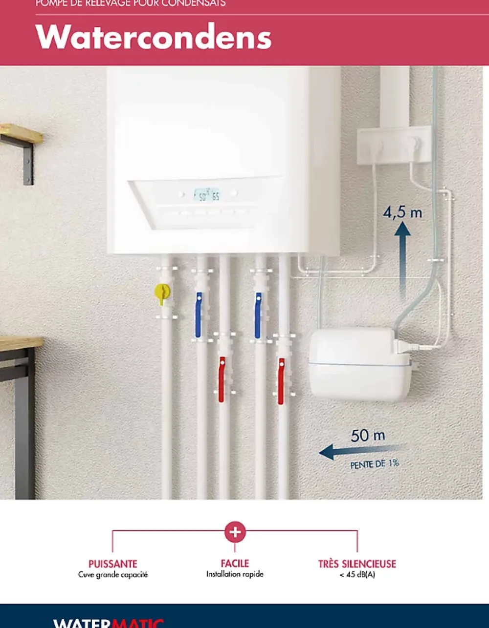 Watermatic Pompe de relevage des condensats de chaudières GAZ à condensation WATERCONDENS (prévoir WATERNEUTRAL en option)