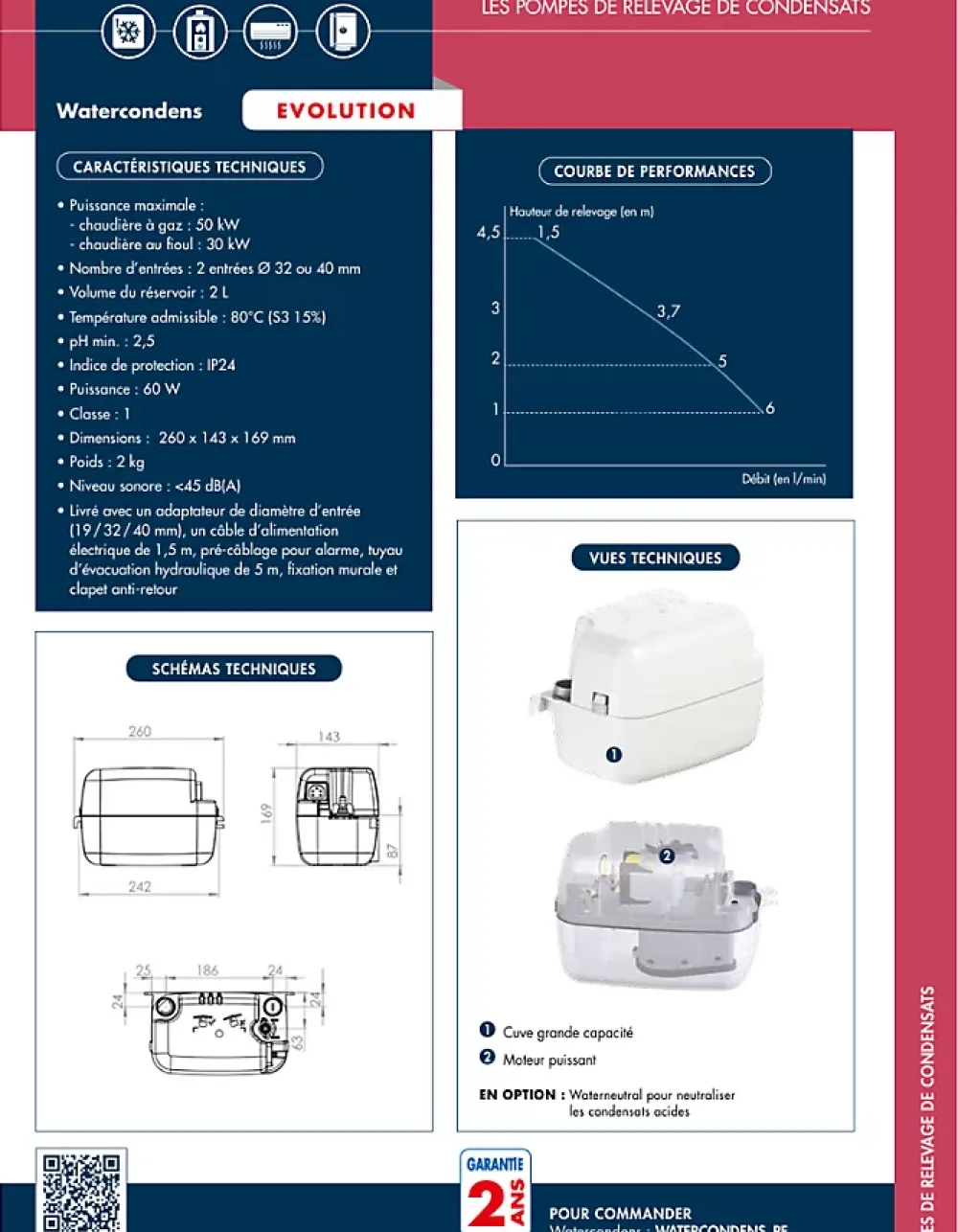Watermatic Pompe de relevage des condensats de chaudières GAZ à condensation WATERCONDENS (prévoir WATERNEUTRAL en option)