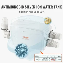 Vevor Pompe macératrice 350W, 3 entrées eau, 6000 L h, relevage 7 m, eaux usées sous-sol cuisine.