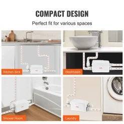 Vevor Pompe macératrice 350W, 3 entrées eau, 6000 L h, relevage 7 m, eaux usées sous-sol cuisine.
