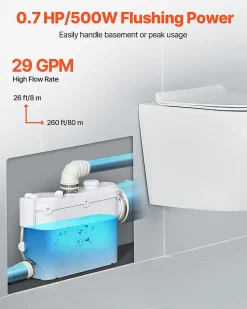 Wc Chimique Et Broyeur|Vevor Pompe macératrice 500W, 6600 L h, ht. manométrique 8 m, 3 entrées eau, eaux usées.
