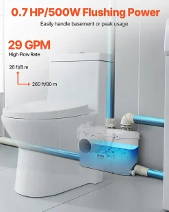 Wc Chimique Et Broyeur|Vevor Pompe macératrice 500W, sanitaire 4 entrées eau, 110 L min, ht. refoulement 8 m.