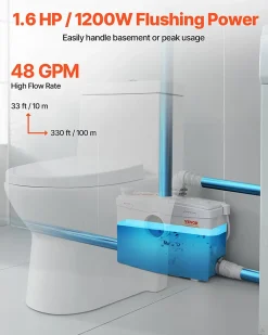 Wc Chimique Et Broyeur|Vevor Pompe macératrice 1200W, sanitaire 4 entrées eau, 180 L min, ht. refoulement 10 m.