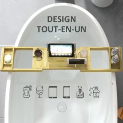 Tablier Et Habillage De Baignoire|Homcom Pont plateau de baignoire extensible 75-109L cm - porte-gobelet et savon - bambou verni