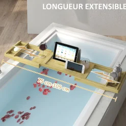 Tablier Et Habillage De Baignoire|Homcom Pont plateau de baignoire extensible 75-109L cm - porte-gobelet et savon - bambou verni