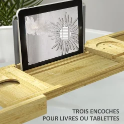 Tablier Et Habillage De Baignoire|Homcom Pont plateau de baignoire extensible 75-109L cm - porte-gobelet et savon - bambou verni