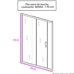 Cuisibane Porte de douche 170 cm coulissante NERINA