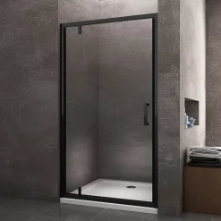 Porte De Douche|Laneri Porte de douche à ouverture battante roto-translante avec pivots asymétriques, cadre noir mat réversible Cm 116-119 H 200