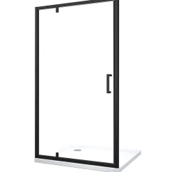 Laneri Porte de douche à ouverture battante roto-translante avec pivots asymétriques, cadre noir mat réversible Cm 86-89 H 200