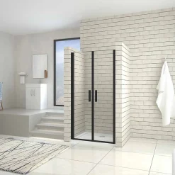 Porte De Douche|AICA Sanitaire Porte de douche battante 80cm en verre trempé anticalcaire profil et poignée Noir Mat douche italienne hauteur 200cm