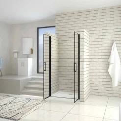 Porte De Douche|AICA Sanitaire Porte de douche battante 80cm en verre trempé anticalcaire profil et poignée Noir Mat douche italienne hauteur 200cm