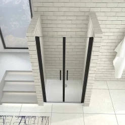 Porte De Douche|AICA Sanitaire Porte de douche battante 80cm en verre trempé anticalcaire profil et poignée Noir Mat douche italienne hauteur 200cm