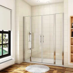 Porte De Douche|AICA Sanitaire Porte De Douche Battante 165x187cm Porte Battante Avec 2 éléments Fixes En 6mm Verre Anticalcaire