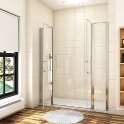 Porte De Douche|AICA Sanitaire Porte De Douche Battante 165x187cm Porte Battante Avec 2 éléments Fixes En 6mm Verre Anticalcaire