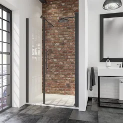 Schulte Porte de douche battante l.160 x H.192 cm, verre transparent, profilé noir mat, NewStyle