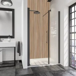 Schulte Porte de douche battante l.160 x H.192 cm, verre transparent, profilé noir mat, NewStyle
