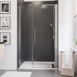 Porte De Douche|Schulte Porte de douche battante l.140 x H.192 cm, verre transparent, profilé chromé, NewStyle