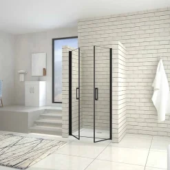 AICA Sanitaire Porte de douche battante 100cm en verre trempé anticalcaire profil et poignée Noir Mat douche italienne hauteur 200cm
