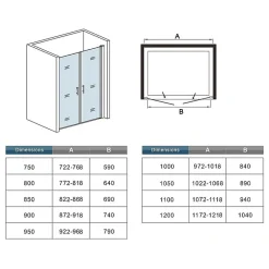 AICA Sanitaire Porte de douche battante 105cm en verre anticalcaire Porte de douche Hauteur 187cm