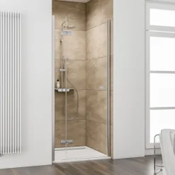 Schulte Porte de douche battante ouverture gauche l.90 x H.200 cm, verre transparent anticalcaire, profilé chromé, MasterClass II