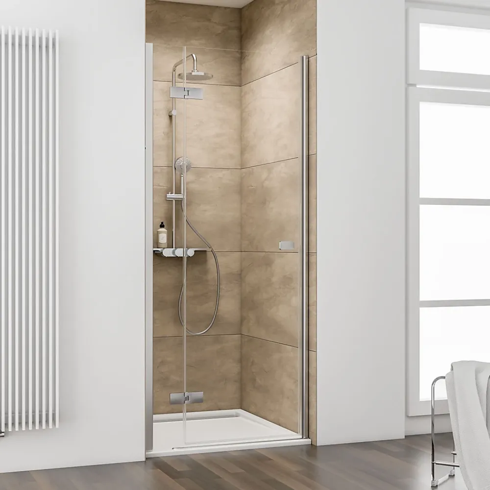 Schulte Porte de douche battante ouverture gauche l.90 x H.200 cm, verre transparent anticalcaire, profilé chromé, MasterClass II
