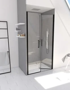 Porte De Douche|Galedo Porte de douche battante noir Saloon 80cm