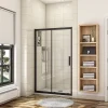 AICA Sanitaire Porte de douche coulissante 140cm en verre anticalcaire porte de douche Noir mat avec l'amortisseur Hauteur 195cm