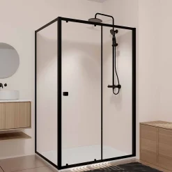 Aurlane Porte de Douche Coulissante Extensible 100x185cm et Retour Fixe 80cm - Noir - BLACK SLIDE