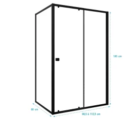 Aurlane Porte de Douche Coulissante Extensible 100x185cm et Retour Fixe 80cm - Noir - BLACK SLIDE