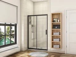 Porte De Douche|AICA Sanitaire Porte de douche coulissante 110cm en verre anticalcaire porte de douche Noir mat avec l'amortisseur Hauteur 195cm
