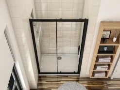 Porte De Douche|AICA Sanitaire Porte de douche coulissante 110cm en verre anticalcaire porte de douche Noir mat avec l'amortisseur Hauteur 195cm