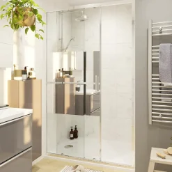 GoodHome Porte de douche coulissante l.120 x H.195 cm, bandes miroir, profilés alu chrome, Ledava