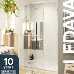GoodHome Porte de douche coulissante l.120 x H.195 cm, bandes miroir, profilés alu chrome, Ledava
