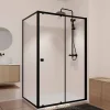 Paroi De Douche|Aurlane Porte de Douche Coulissante Extensible 100x185cm et Retour Fixe 90cm - Noir - BLACK SLIDE