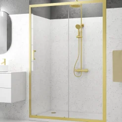 Porte De Douche|Galedo Porte de douche coulissante 140 x 200 cm, profilés alu doré brossé, Factory Gold