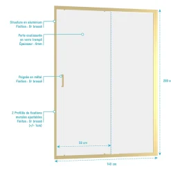 Porte De Douche|Galedo Porte de douche coulissante 140 x 200 cm, profilés alu doré brossé, Factory Gold