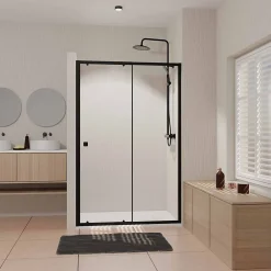 Aurlane Porte de douche Coulissante Noir 100x185cm - Extensible de 98.5 à 112.5cm - BLACK SLIDE 100