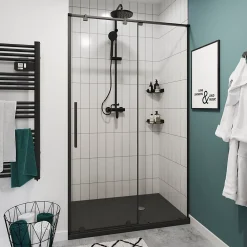 Porte De Douche|GoodHome Porte de douche coulissante Ezili transparent profilé noir 100 cm