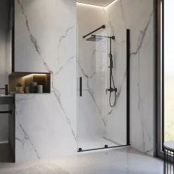 Schulte Porte de douche coulissante avec roulettes l.100 x H.200 cm, verre transparent anticalcaire, profilé noir mat, NewStyle