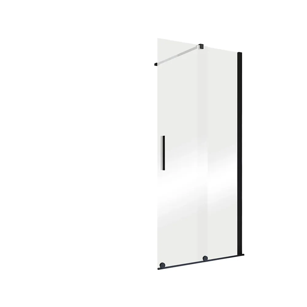 Schulte Porte de douche coulissante avec roulettes l.100 x H.200 cm, verre transparent anticalcaire, profilé noir mat, NewStyle