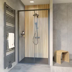 Porte De Douche|Schulte Porte de douche coulissante droite l.120 x H.200, verre transparent, profilé noir, Trend2.0