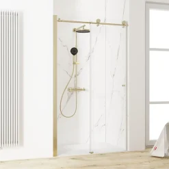 Porte De Douche|Schulte Porte de douche coulissante l.140 x H.200 cm, verre transparent, profilé doré mat, MasterClass