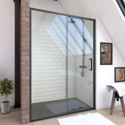 Porte De Douche|Aurlane Porte de douche coulissante 120x200 cm - Verre transparent - Profilé Noir - CRUSH
