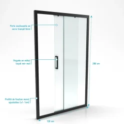 Porte De Douche|Aurlane Porte de douche coulissante 120x200 cm - Verre transparent - Profilé Noir - CRUSH