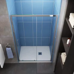 AICA Sanitaire Porte de douche coulissante 150cm en 5mm verre trempé porte de douche Hauteur 190cm Installation en niche